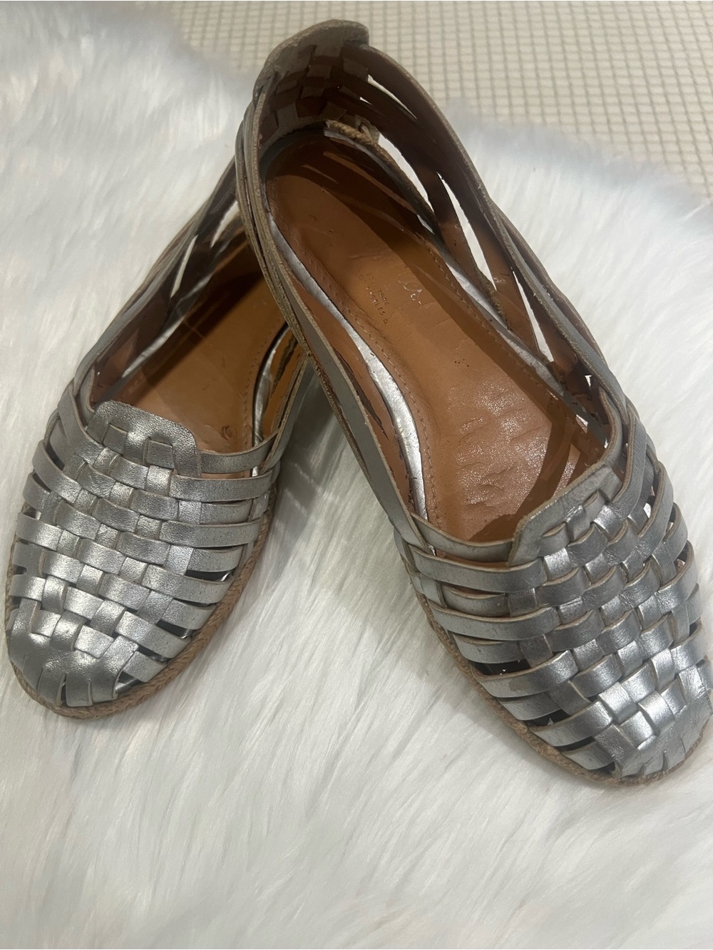 Seychelles Silver Woven Leather Flats